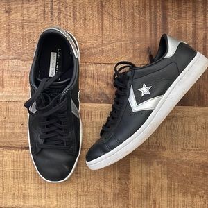 Black leather converse all stars